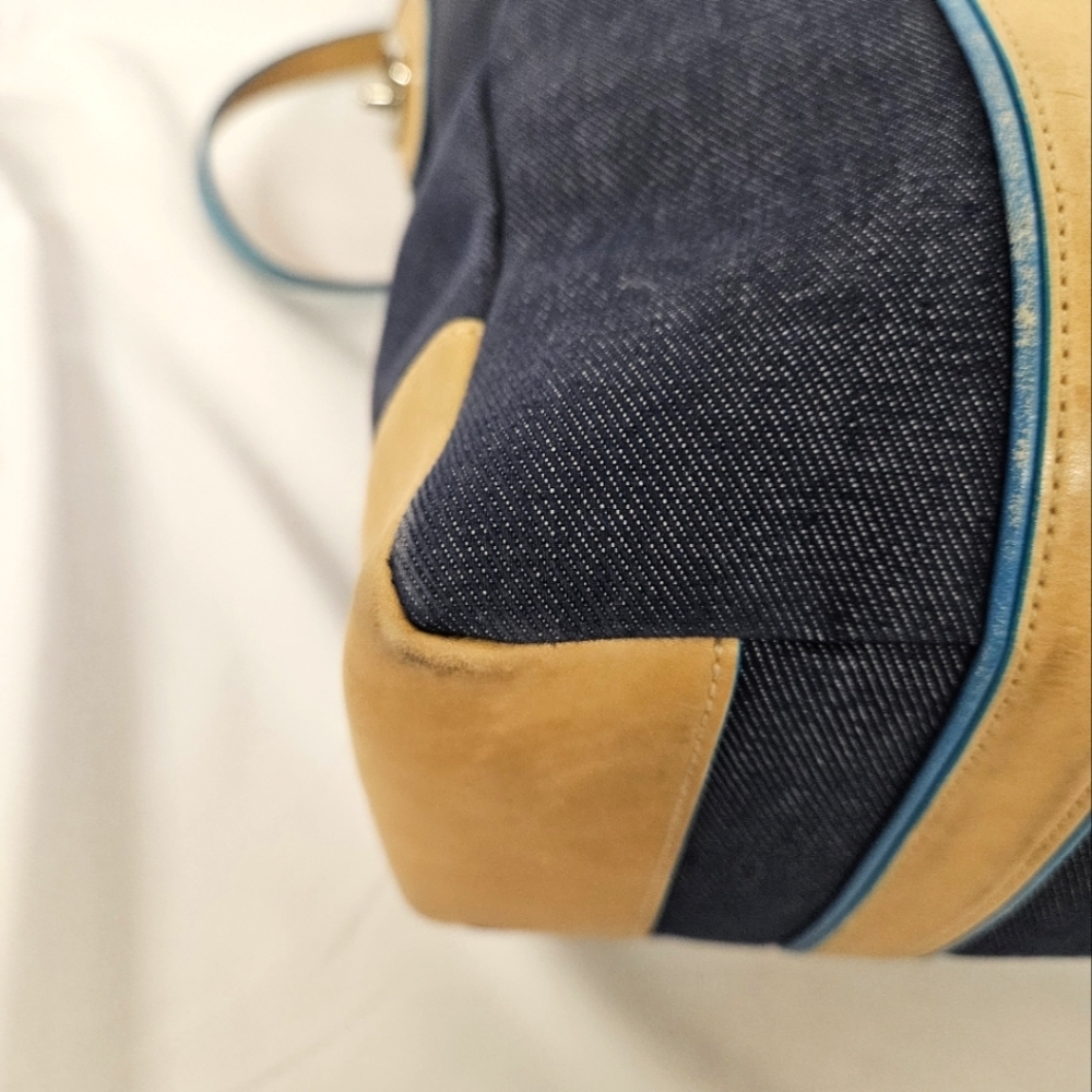 Coach Denim Hampton Large Tote Bag, Tan Blue Leather Handles - Picture 10 of 16